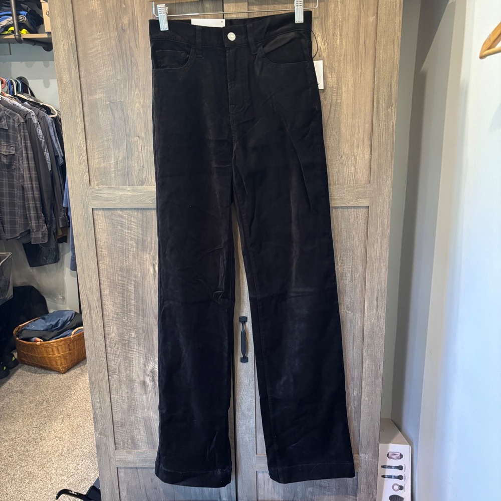 NWT 7 For All Mankind Alexa Trouser Jean Black Velvet High Rise Wide Leg 26